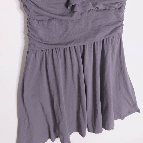 Garnet Hill Grey Knit Piazza Cap Sleeve Ruffle Ruched Dress Small - Picture 3 of 9